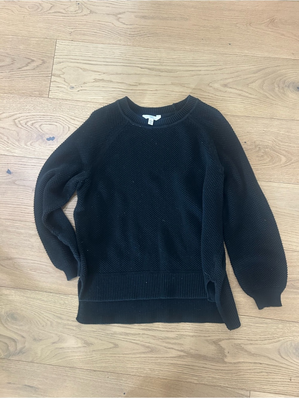 Time and Tru Black Waffle Knit Crew Sweater
